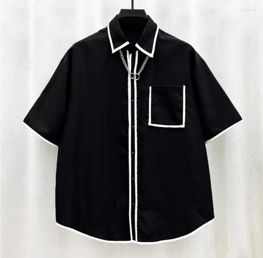 Black colour With White Line Premium Quality Oversized Half Sleeve 63663