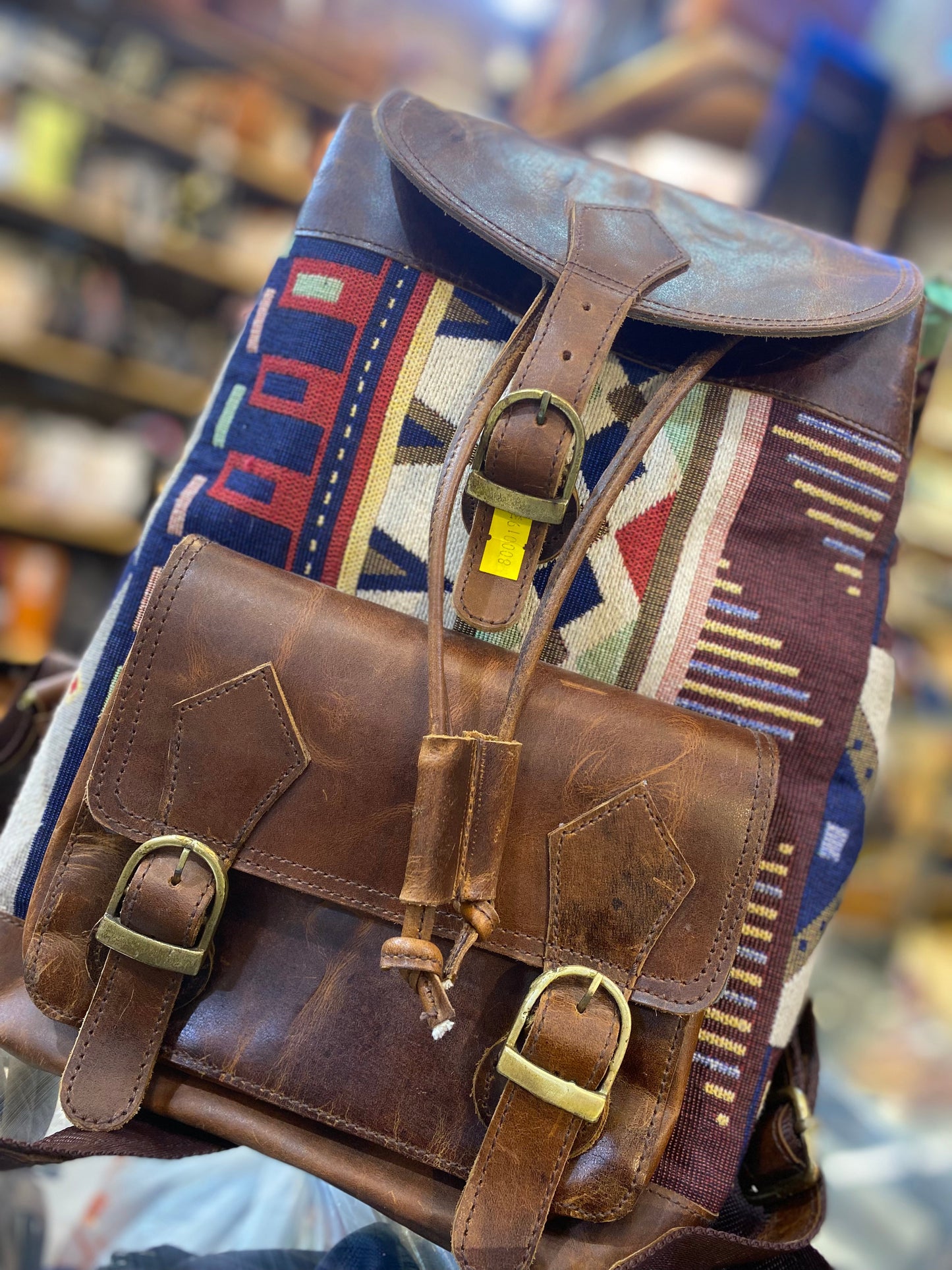 Brown Colour With Embroidery Design Genuine Leather Premium Quality Backpack 44402