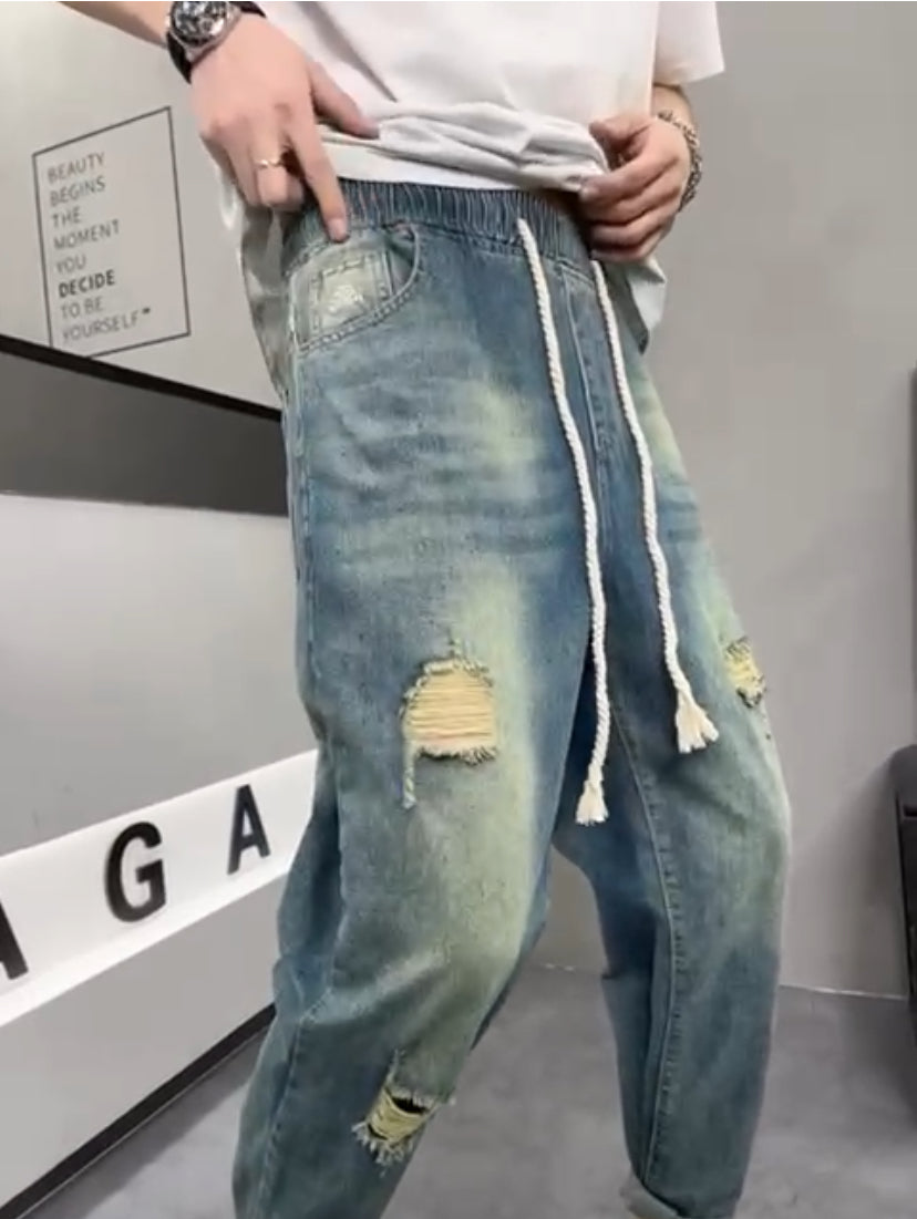 BAIXEGAE Sky Blue Green Wash Colour With Front Star Print Premium Quality Korean Style Denim Jeans 678