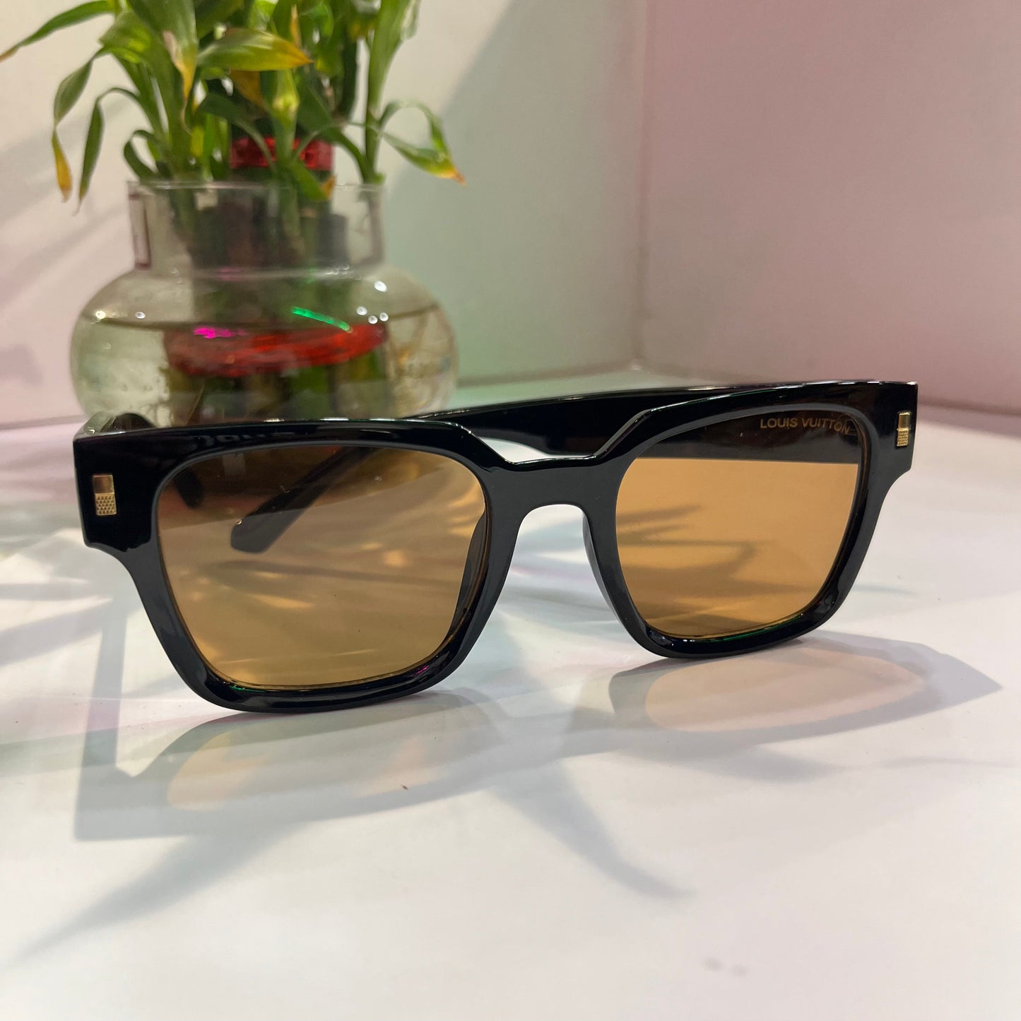 Uol Black Frame Brown Shade Heavy Quality Sunglass white SUN003
