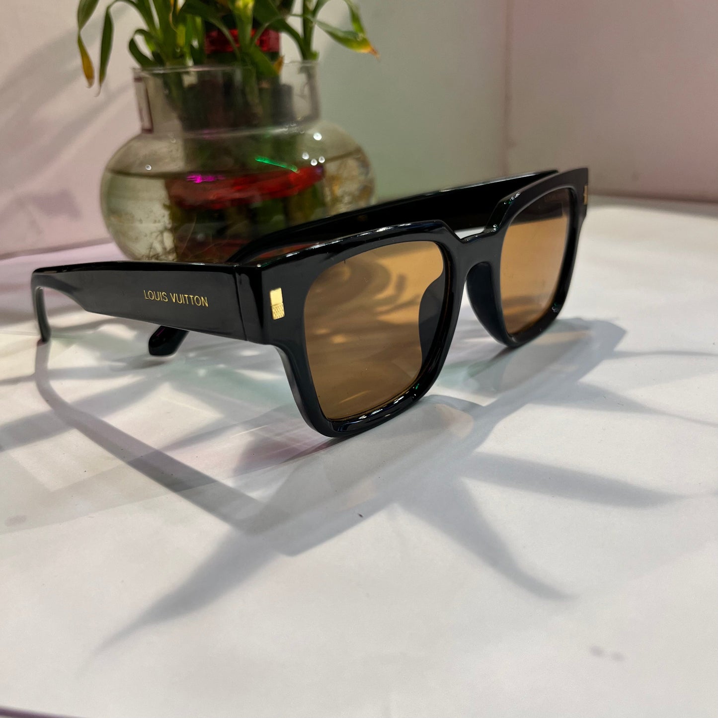 Uol Black Frame Brown Shade Heavy Quality Sunglass white SUN003