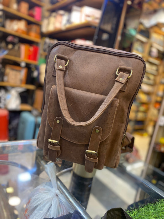 Brown Colour With Plain Design Genuine Leather Premium Quality Backpack 44405