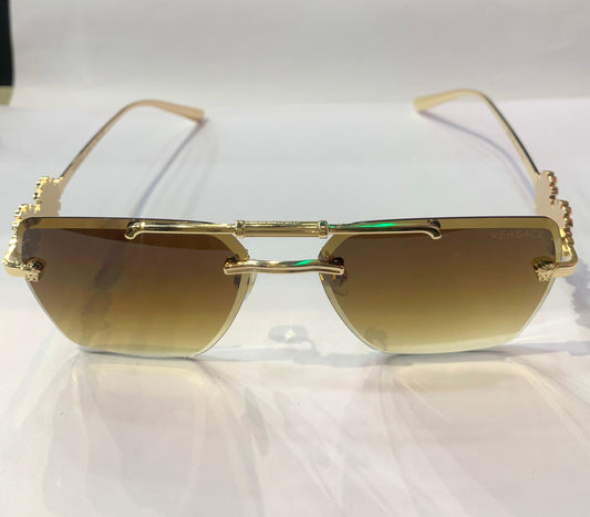 REV Frameless Golden Stick Brown Shade Premium Quality Sunglasses 3095 60 15-141