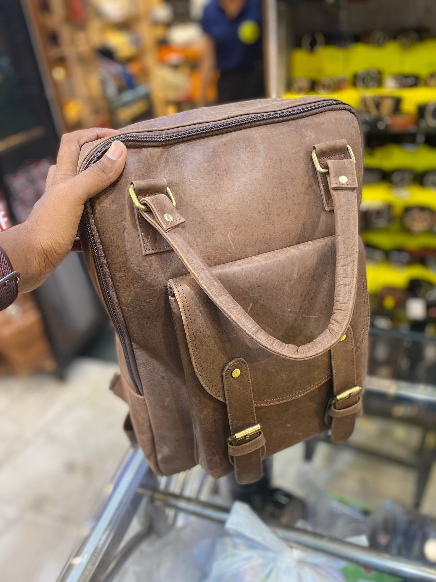 Brown Colour With Plain Design Genuine Leather Premium Quality Backpack 44405