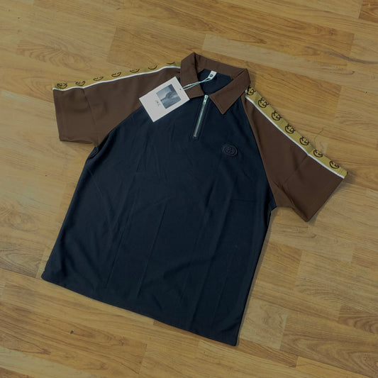 JKC Black Colour Brown Sholder GG Print Premium Quality Half Sleeve Collar Tshirt 250