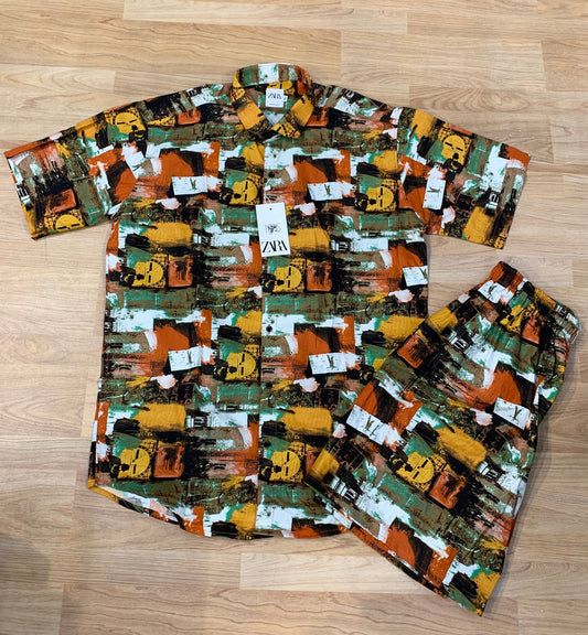 RAZ Multi Colour Printed imported Half Sleeve Shirt with Shorts Coord Set 77750