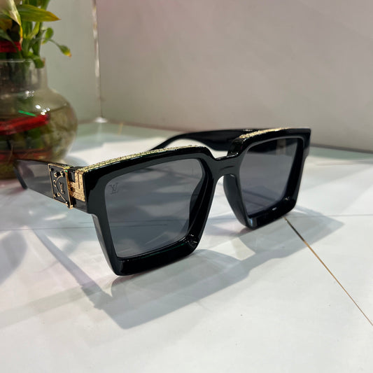 Uol Gold Black Frame Black Shade Heavy Quality Sunglass M96008WNC5819