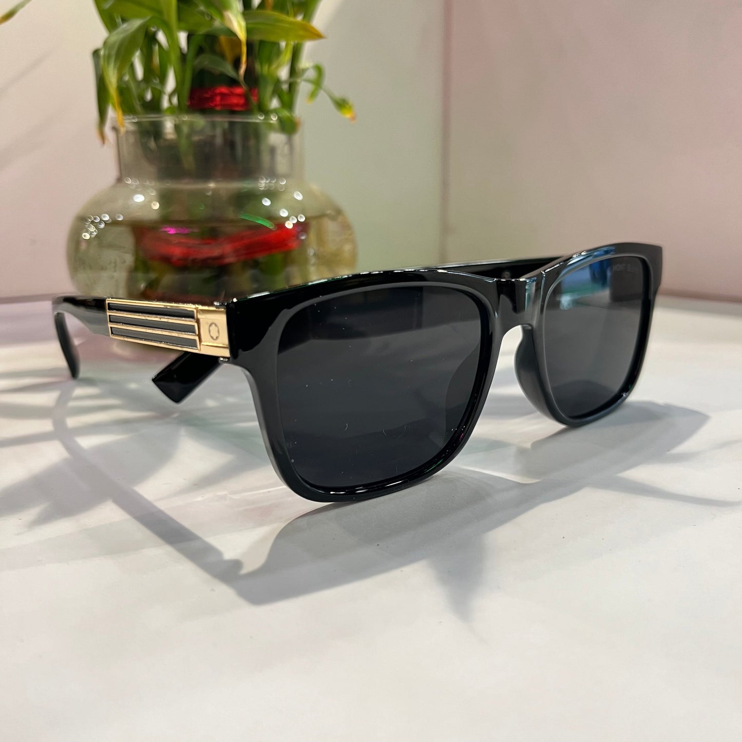 Nom Glossy Black Frame Black Shade Heavy Quality Sunglass MB0245618138 ￼