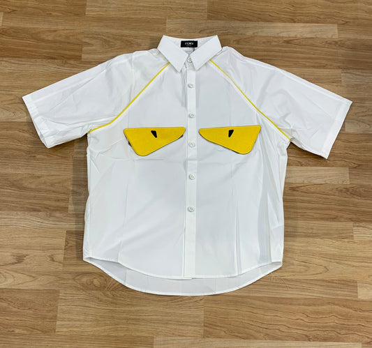 NEF White Colour Front Yellow Eye Design Premium Quality Drop Shoulder Half Sleeve Shirt 63680