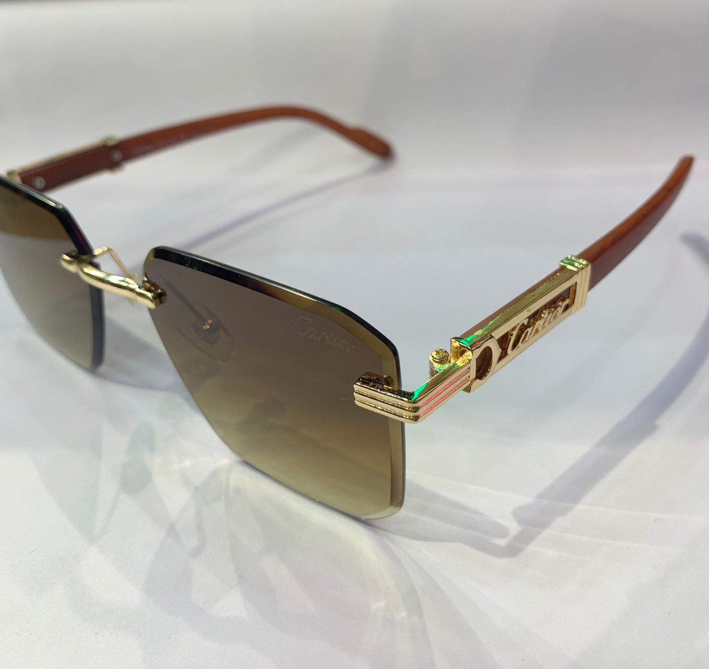 RAC Frameless Golden Brown Stick Brown Shade Premium Quality Sunglass OW3101 60 17-140