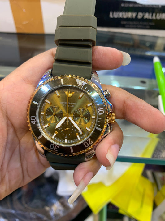 Mra Green Strap Gold Ring Green Dial Men Watch 901425