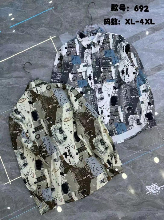 Unique Design X Original New Cream  Color With Multiple Elephant Print Fashion Classic Peper Cotton Fabric Shirt Shackets 692     20190805