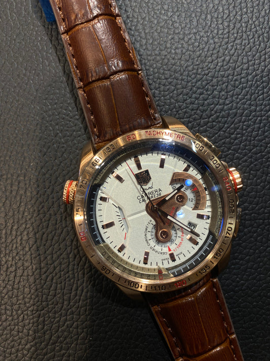 Gat Brown Strap White Dial Heavy Japanese Machinchery Men’s Watch