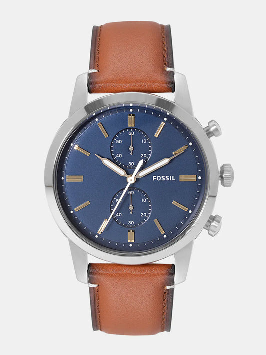 Sof Tan strap Blue Dial chronograph Man Watch