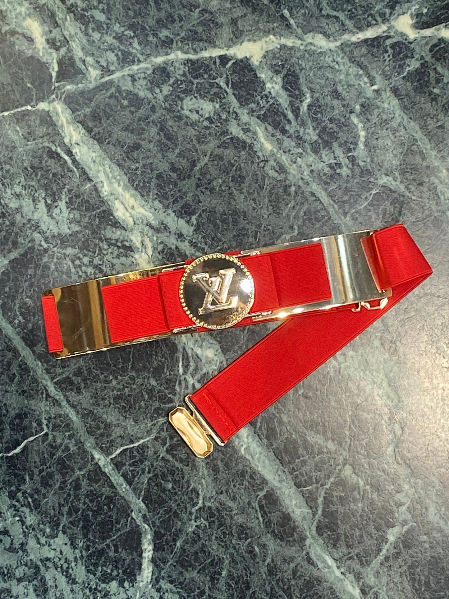 UOL LOU Gold Buckle Red Strep Girls Belt 987251
