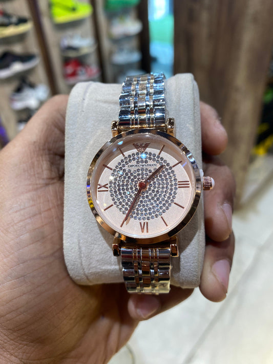 MRA Copper Silver Chain Rose Gold Dial Ladies Watch 987450