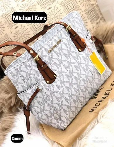 KM CIM Cream Colour With Monogram Print Ladies Tote Bag 4616