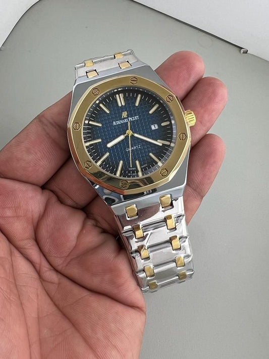 Dua Silver Gold Chain Blue Dial Men Watch 901615