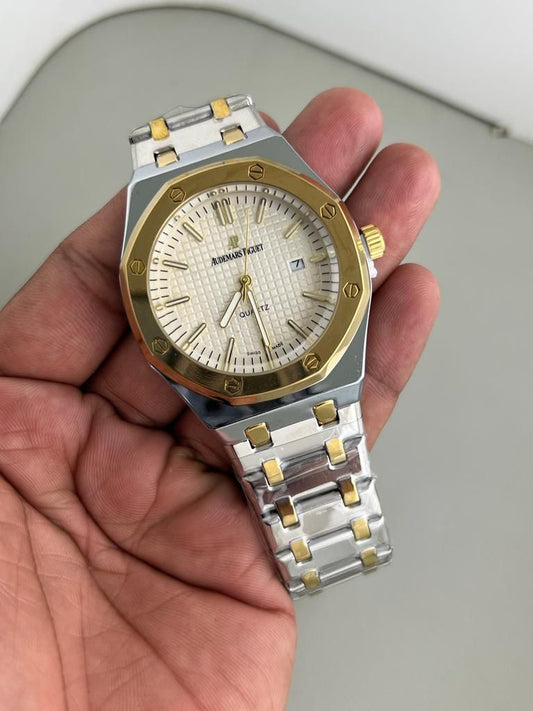 Dua Silver Gold Chain White Dial Men Watch 901617