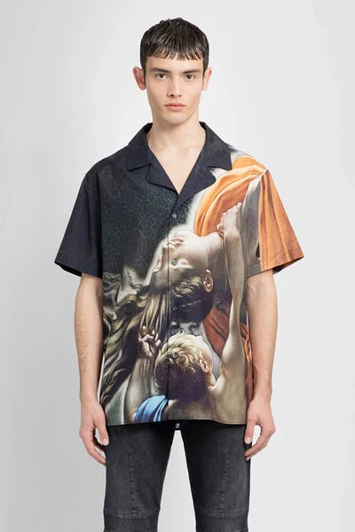 LAB Black Colour Printed Oversized Premium Quality Half Sleeve Shirt 8001