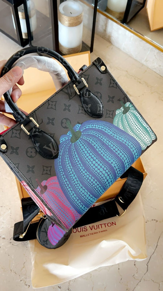 UOL LOU Grey Colour Multi Shade Pumpkin Print Hand Bag With Broad Sling 1088
