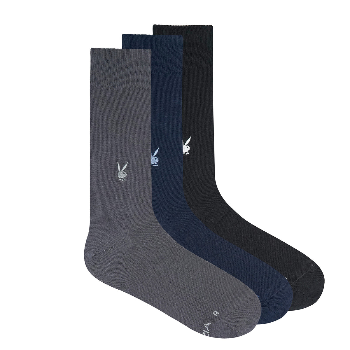 BALENZIA MEN'S PLAYBOY SOLID CREW SOCKS WITH MOTIF | 3-PACK | FREE SIZE