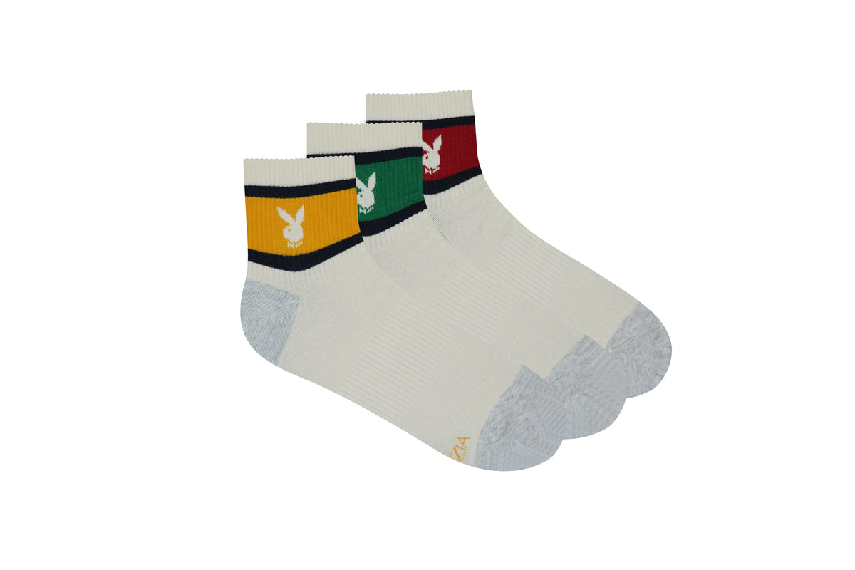 BALENZIA MEN'S PLAYBOY OFF-WHITE HIGH ANKLE SOCKS | 3-PACK | FREE SIZE