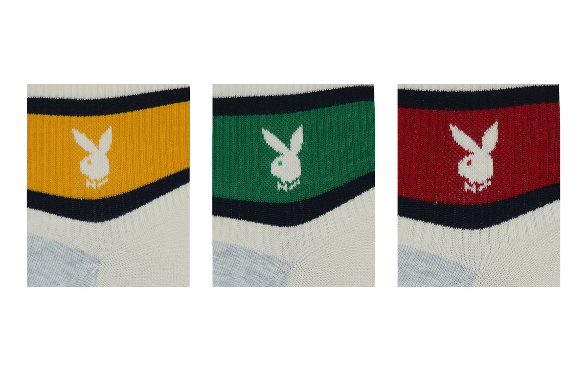 BALENZIA MEN'S PLAYBOY OFF-WHITE HIGH ANKLE SOCKS | 3-PACK | FREE SIZE