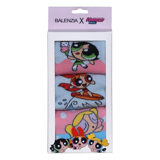 POWERPUFF GIRLS BY BALENZIA LOWCUT SOCKS GIFT PACK FOR WOMEN (PACK OF 3 PAIRS/1U)(FREESIZE)PINK,BLUE