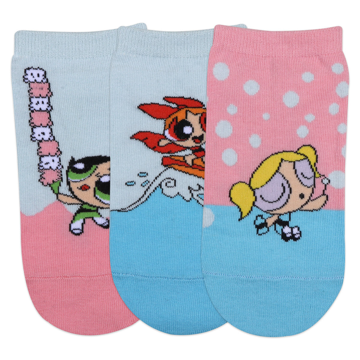 POWERPUFF GIRLS BY BALENZIA LOWCUT SOCKS GIFT PACK FOR WOMEN (PACK OF 3 PAIRS/1U)(FREESIZE)PINK,BLUE