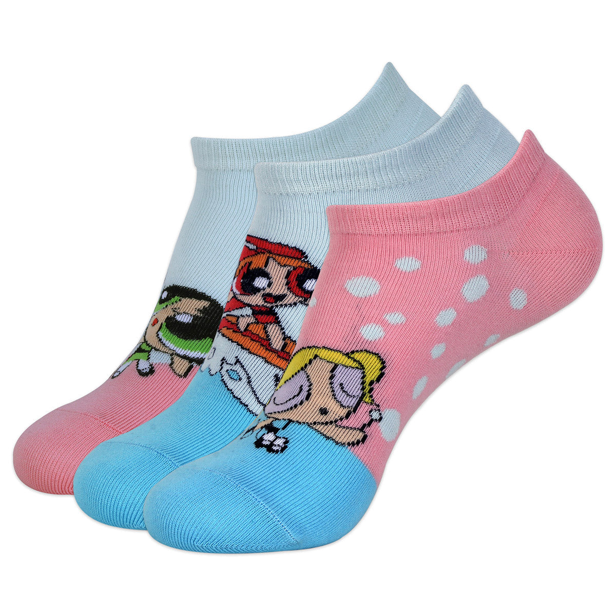 POWERPUFF GIRLS BY BALENZIA LOWCUT SOCKS GIFT PACK FOR WOMEN (PACK OF 3 PAIRS/1U)(FREESIZE)PINK,BLUE