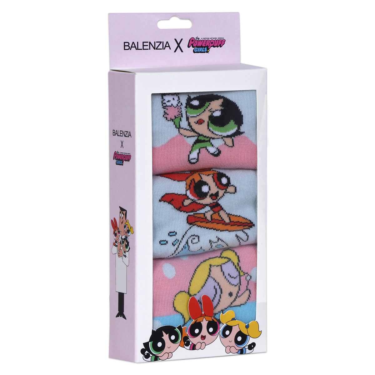POWERPUFF GIRLS BY BALENZIA LOWCUT SOCKS GIFT PACK FOR WOMEN (PACK OF 3 PAIRS/1U)(FREESIZE)PINK,BLUE