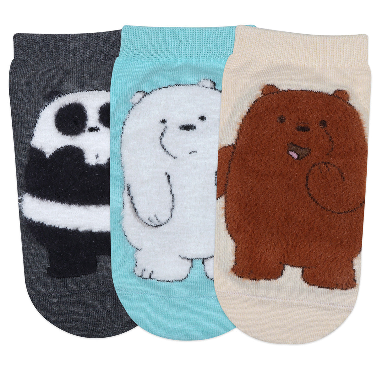 WE BARE BEARS BY BALENZIA FUR LOWCUT SOCKS GIFT PACK FOR WOMEN (PACK OF 3 PAIRS/1U)(FREESIZE) D.GREY,WHITE,BROWN