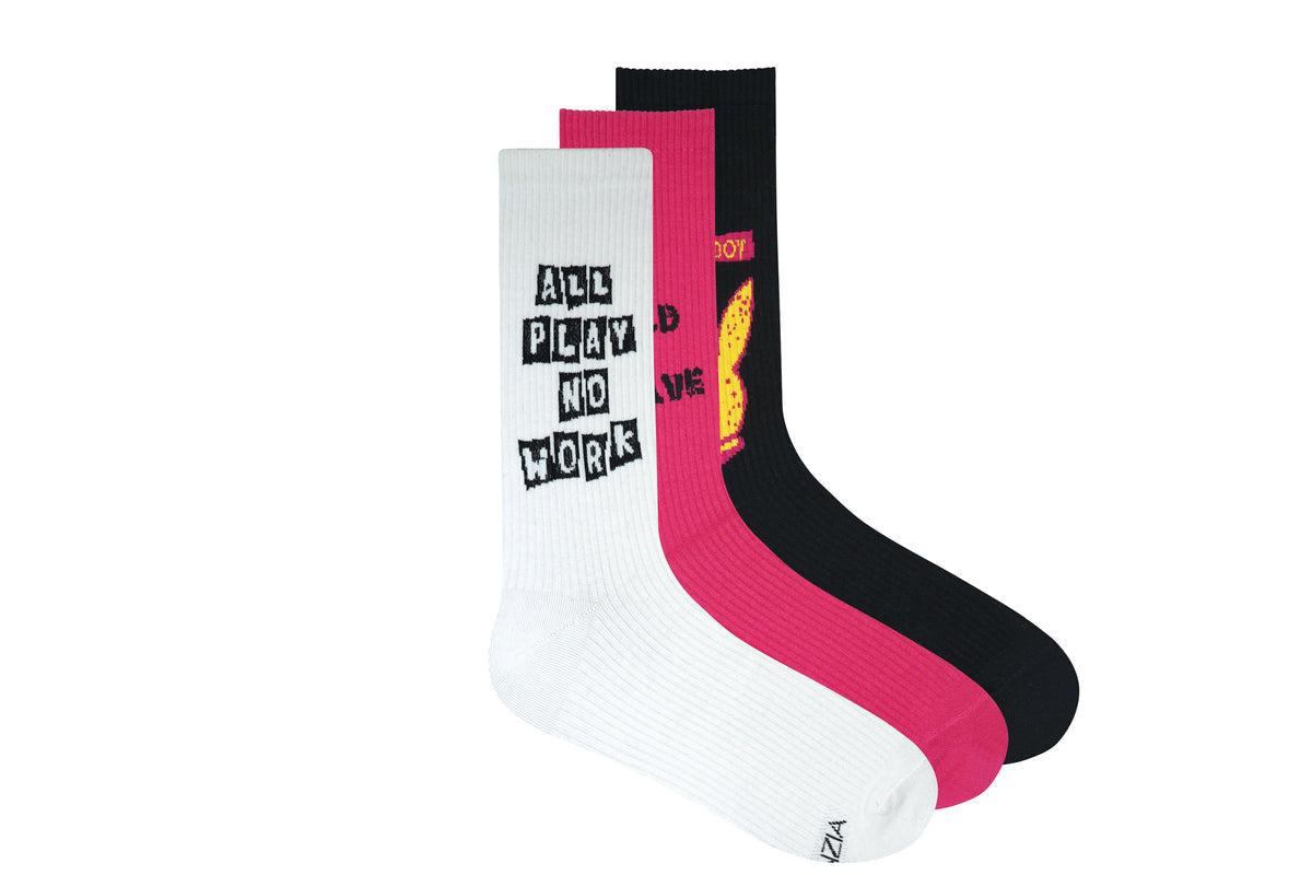 BALENZIA MEN'S PLAYBOY CREW SOCKS | FUN COLLECTION | 3-PACK | FREE SIZE