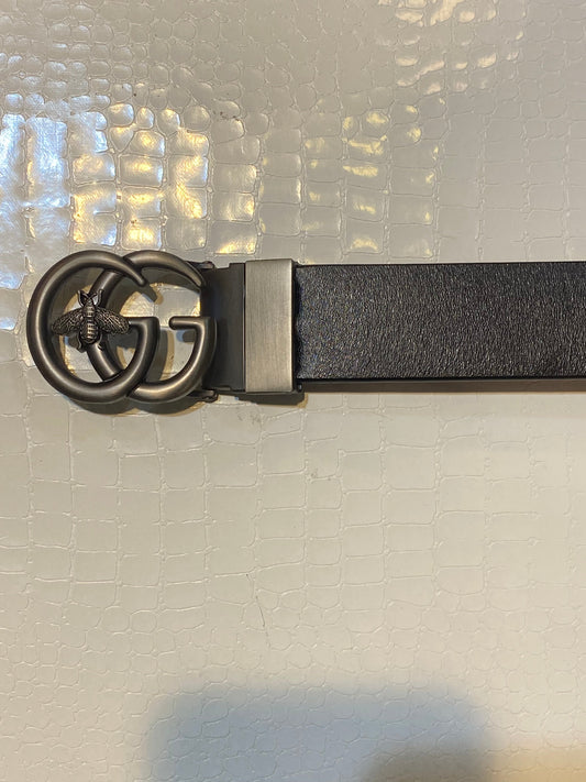 CUG GUC Gray Silver Buckle Black Rust Strap Colour Double Side Unisex Belt 987492