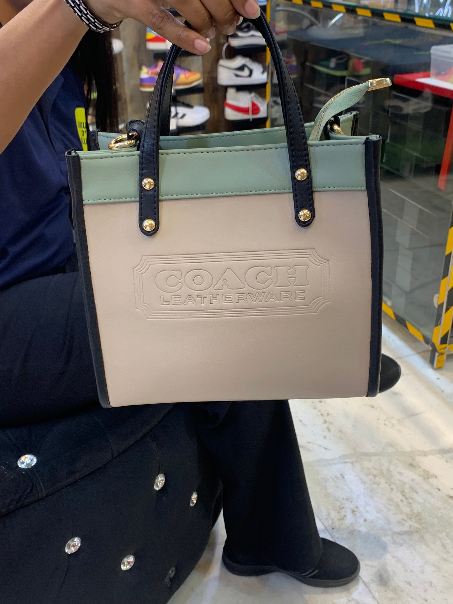 AOC COA Beige Green Colour Ladies Hand Bag With Sling 987397