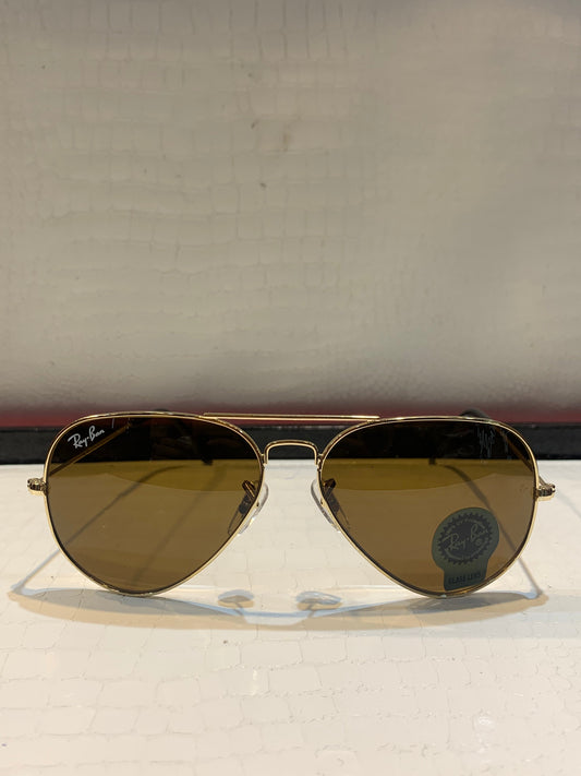 YAR RAY RB Golden Frame Brown Shade Unisex Sunglass RB 3025 58 14 135