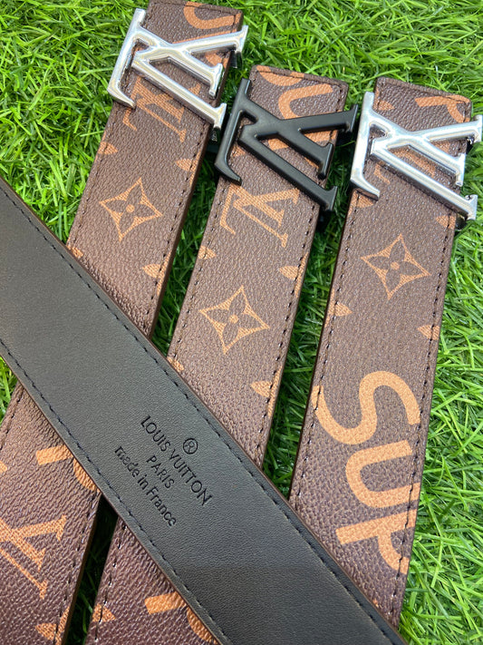 Vl UOL Brown Colour Monogram Print Premium Quality Metal Buckle Men’s Belt 112303