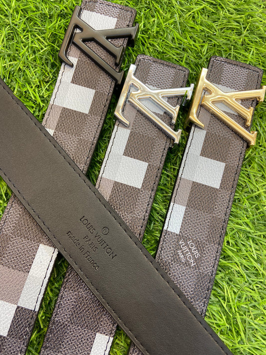 Vl UOL Blue Black Colour Check Print Premium Quality Metal Buckle Men’s Belt 114556