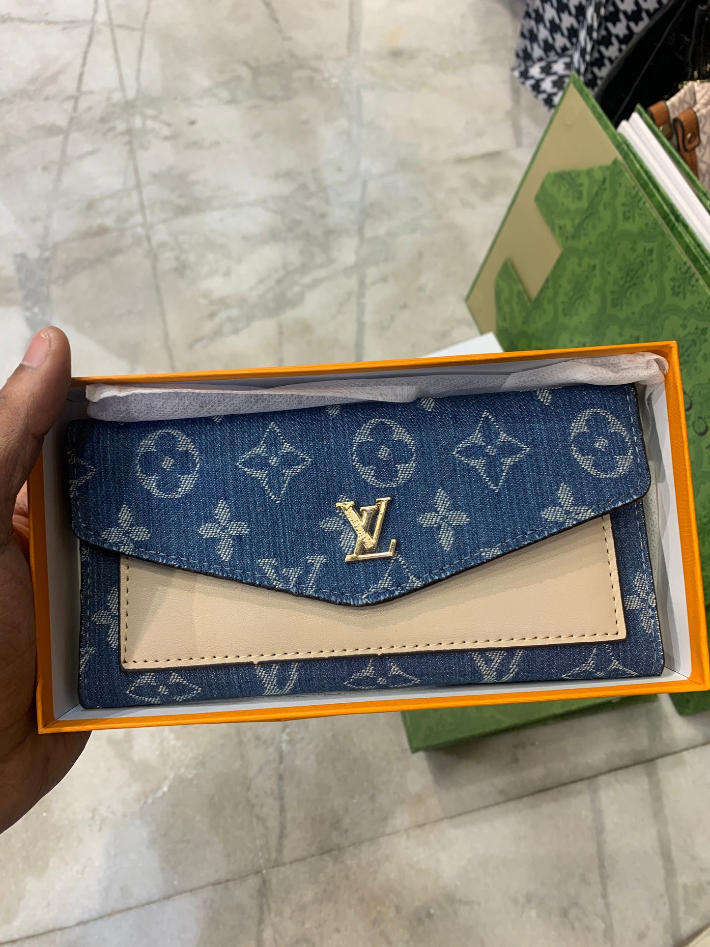 UOL LOU VL Blue Beige Colour Ladies Clutch 1812