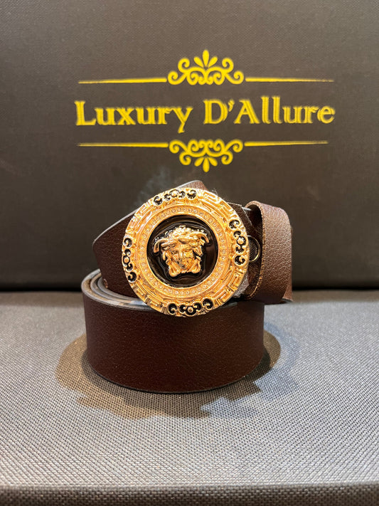 Rev Ver Brown Strap Gold Black Buckle Men’s Belt 64640