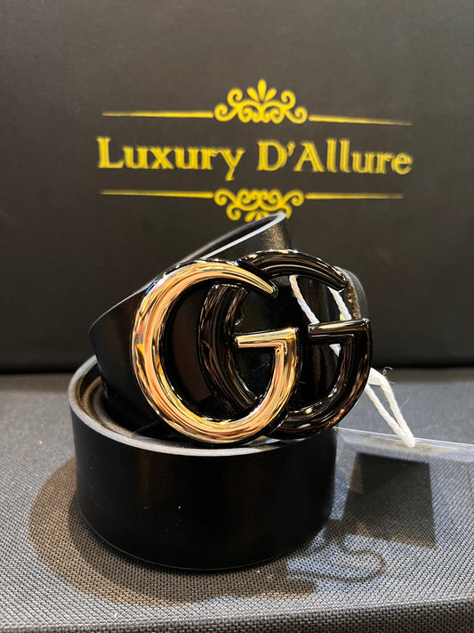 Cug Guc Black Strap Gold Black Buckle Men’s Belt 64635