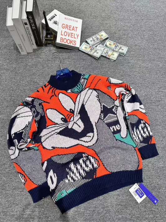 Orange Blue Colour Kintted Premium Quality Printed Sweater 67906