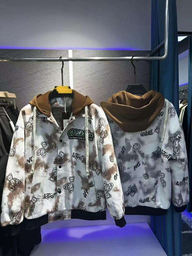 Nitola White Colour with Grey Teddy Print Premium QualityJacket Hoodie 8622