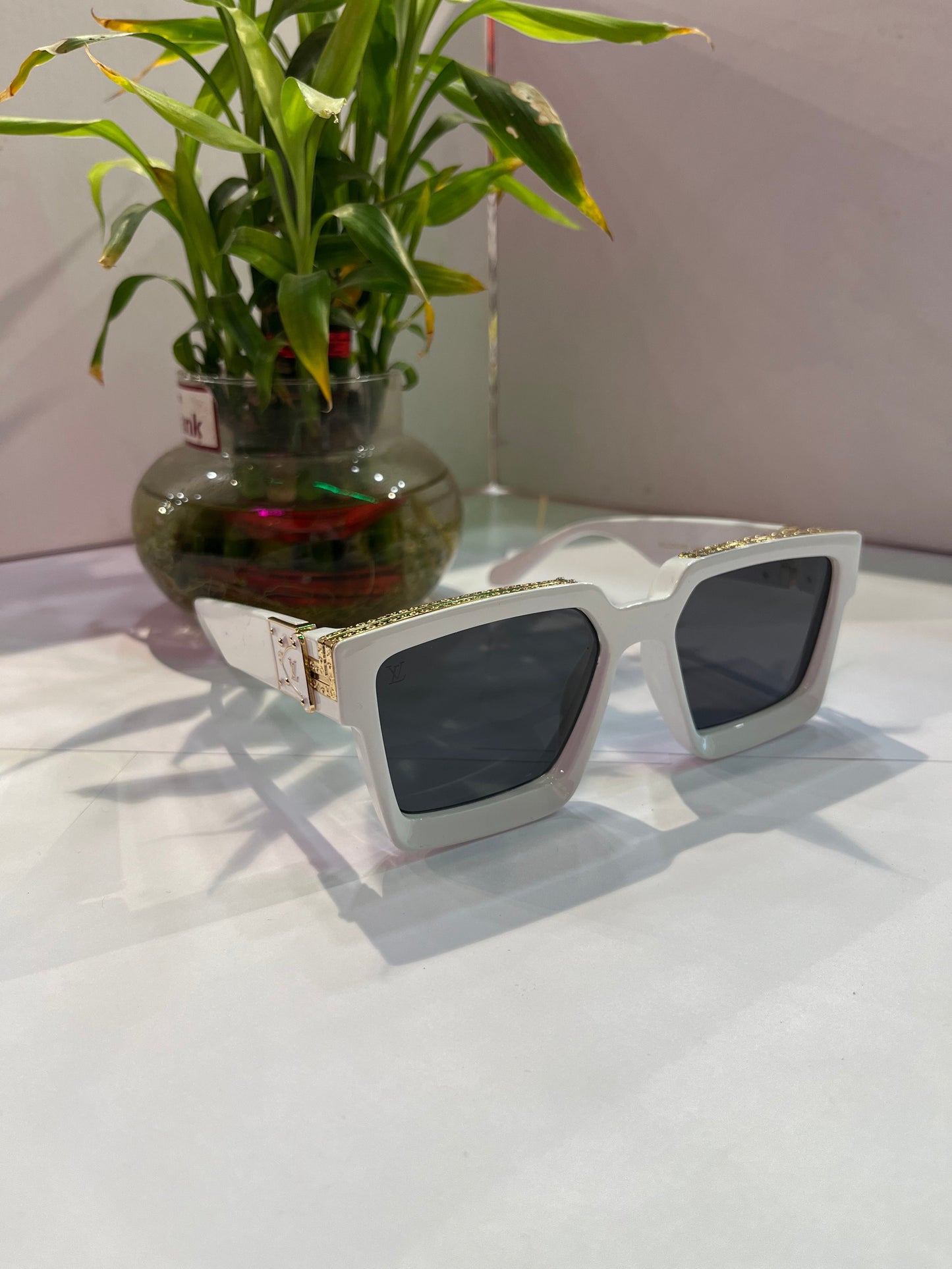 Uol Gold White Frame Black Shade Heavy Quality Sunglass M96008WNC5819