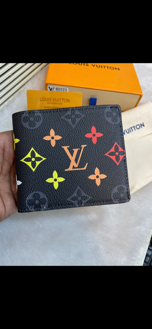 Branded Luxury Italian Leather Wallet Model Black White Flower Colorful 60223069