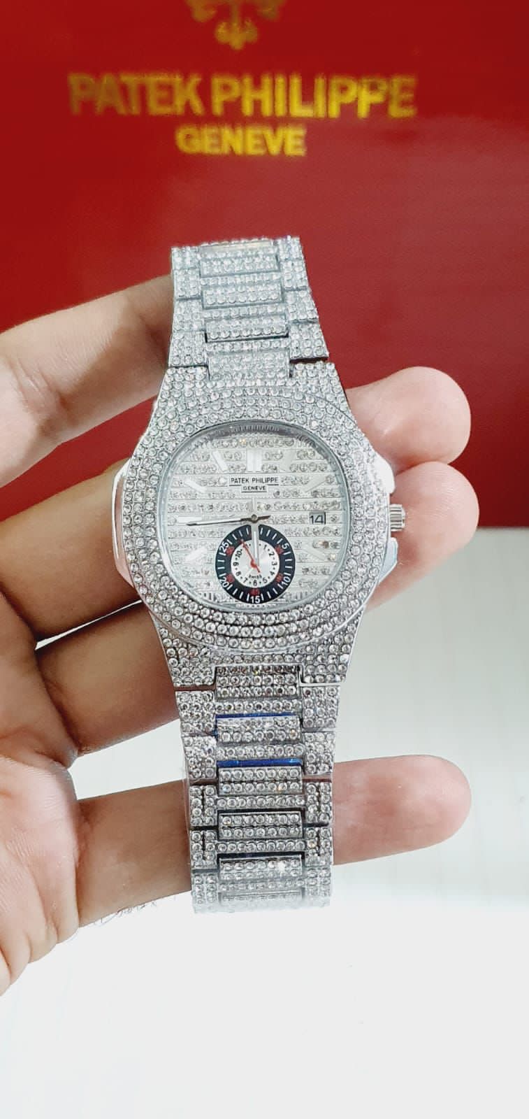 PP Silver diamond chain white dial Chrono working Men watch