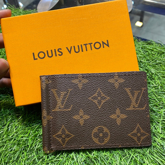 UOL VL Monogram Branded Luxury Italian Leather Money  Clipper Model Brown Old Flower 665434