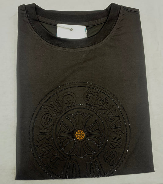 Chrone Black Colour With Front Diamond Embroidery Lycra Fabric Tshirt 1105059