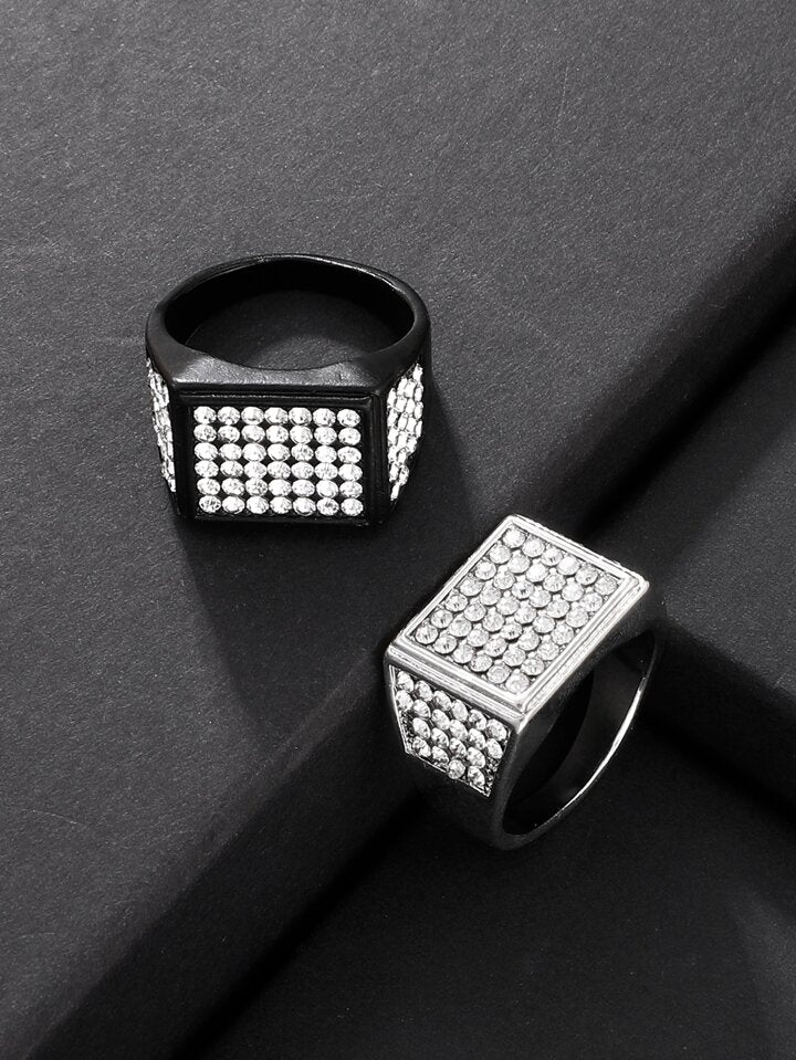 Black Diamond Studded Color Stainless Steel Circle Plain Premium Quality Men’s Ring 50253